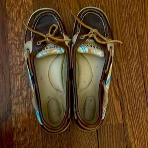 Sperry Top-Siders Angelfish in size 7.5, Dark Brown with Plaid Accent